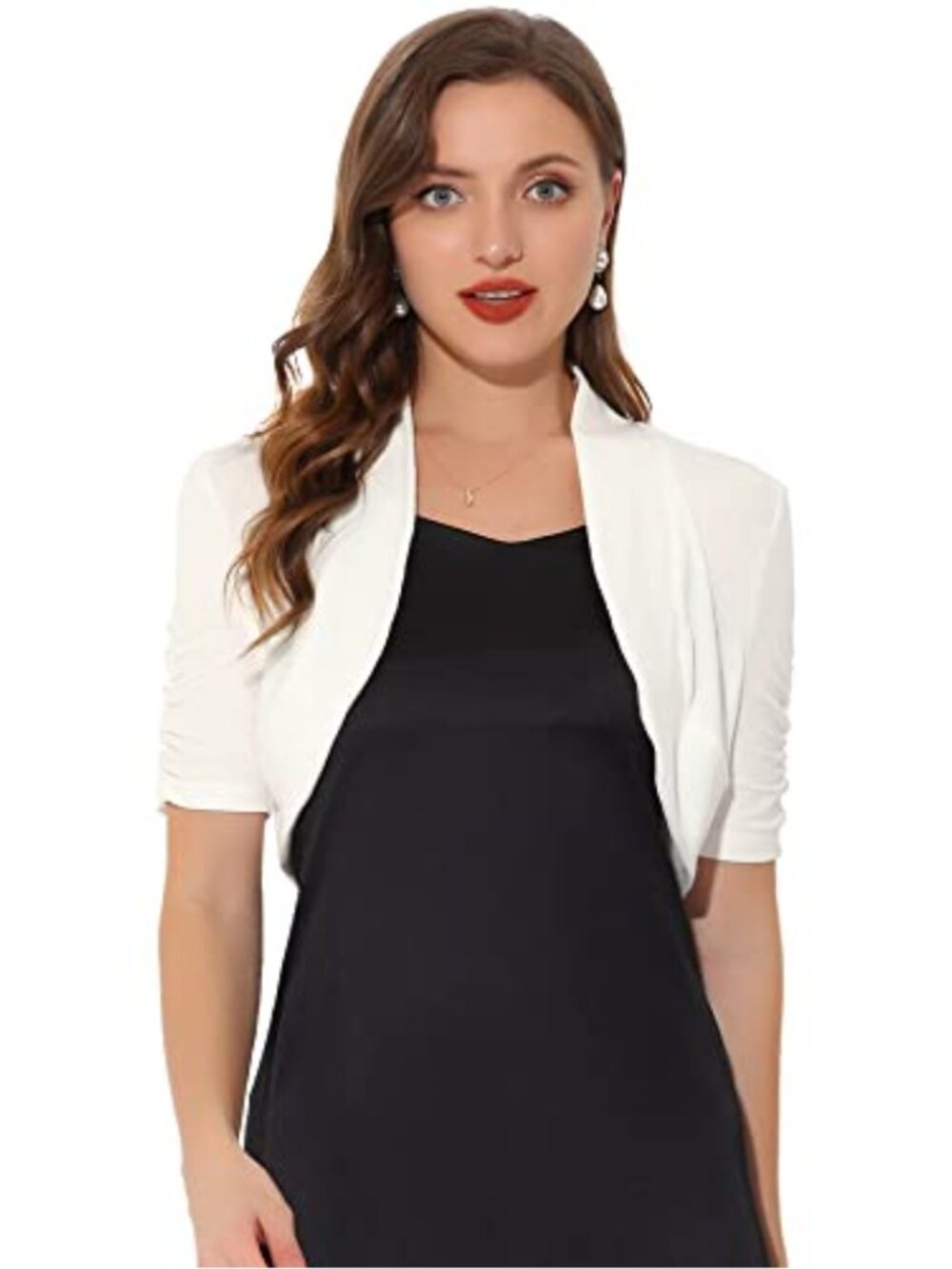 Women's Short Sleeve Bolero Shrug Ruched Crop Cardigan Casual Knit